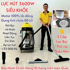Máy Hút Bụi Nước Công Nghiệp và Nhà Xưởng 80 Lít (3600W) Model: DV2-80JP - [1 Lõi Lọc]