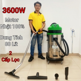 Máy Hút Bụi Nước Công Nghiệp và Nhà Xưởng 80 Lít (3600W) Model: DV2-80JP - [2 Lõi Lọc HEPA]